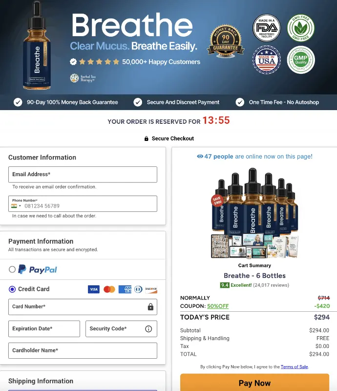 Breathe Order page